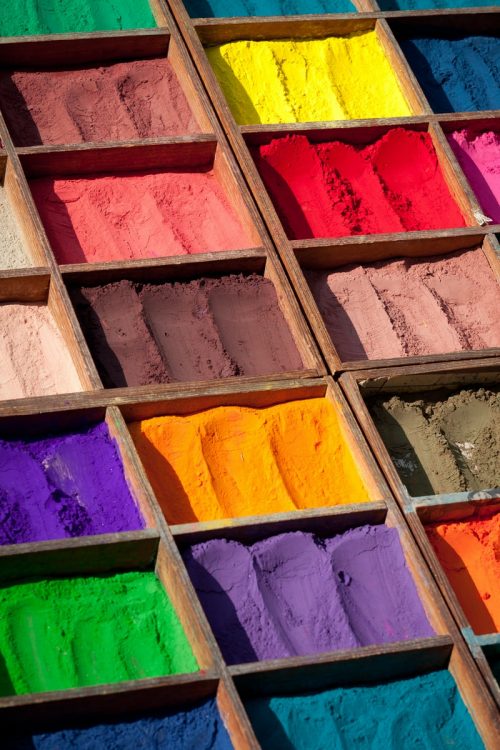 assorted-color powders